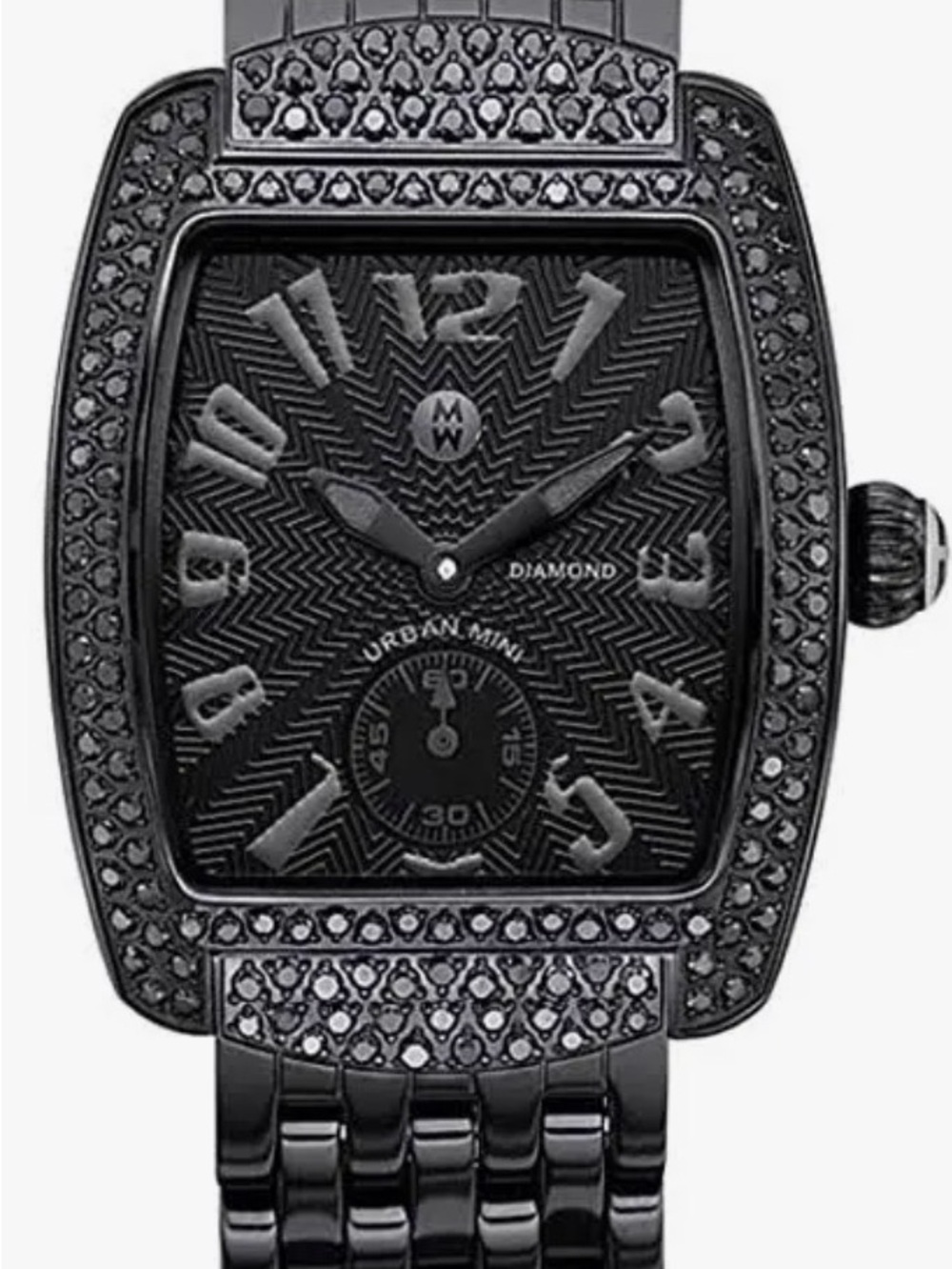 Michele Mini Urban Black Stainless Steel Diamond-Accent Bracelet Watch